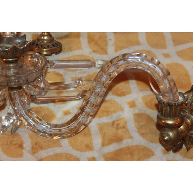 Mid 19th Century 19thc British Antique Grand Scale Louis XVI Rococo Cut Lead Crystal / Gilt Bronze Gas Converted Wall Sconces a - Pair For Sale - Image 5 of 13