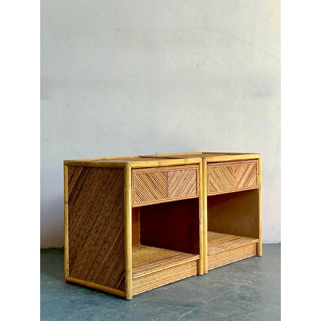Late 20th Century Vintage Boho Chevron Pencil Reed Nightstands - A Pair For Sale - Image 5 of 7