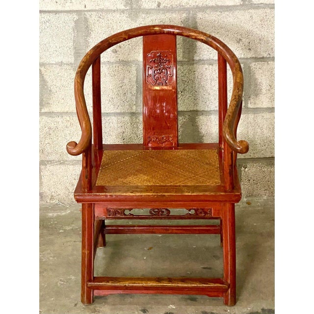 Brick Red Vintage Asian Lacquered Brides Chair For Sale - Image 8 of 8