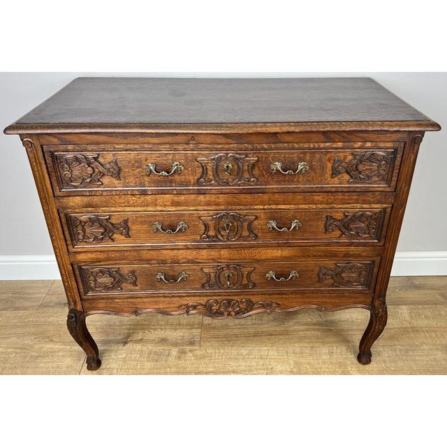 Vintage French Louis Style Oak Chest of 3 Drawers For Sale - Image 16 of 16