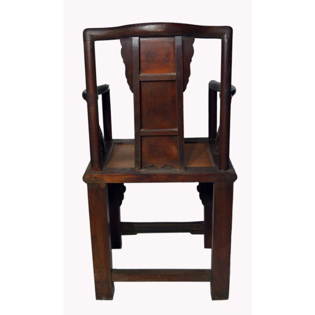 Wood Chinese Hand-Carved Yumu Wood Armchair With Painted Scenes For Sale - Image 7 of 8