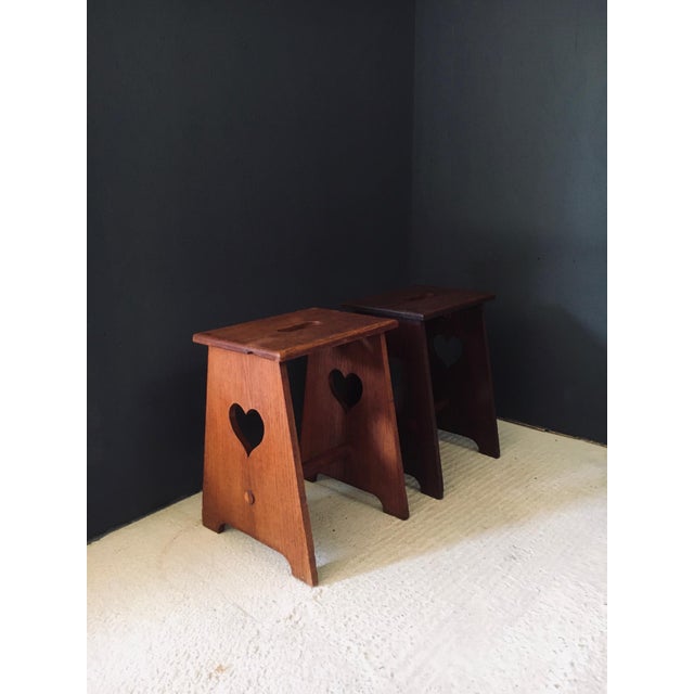 Brown Arts & Crafts Heart Stools, Belgium, 1920s, Set of 2 For Sale - Image 8 of 18