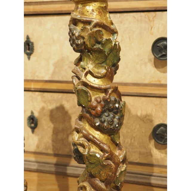 Wood Pair of 17th Century Italian Giltwood and Polychrome Grape Leaf Table Columns For Sale - Image 7 of 18