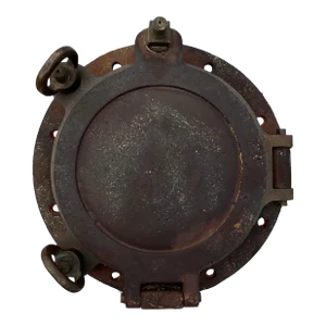 Antique American Bronze Ship’s Porthole With Cast-Iron Lid Port Light Glass Intact