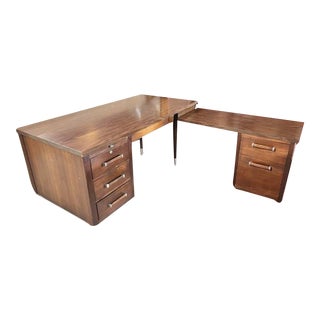 1960s Vintage Alma Mid Century Modern Wooden L Shape Desk For Sale