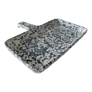 Vintage MCM "Dr. Douglass," Ironstone Enameled Splatter-Motif Handled Bread/Baking Pan