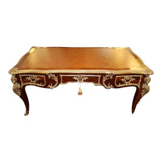1950s Bronze Mounted Louis XV French Style Kingwood Writing Desk Bureau Plat For Sale