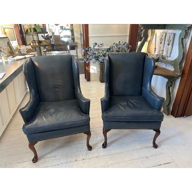 ** Only One Chair Available.** 1970s Vintage Old Hickory Tannery Blue Leather Chair With Nailhead Detail For Sale In Chicago - Image 6 of 11