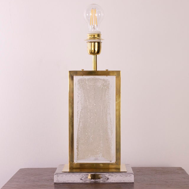 Italian Collectable Handmade Artistic Table Lamp in Murano Glass & Brass, Italy For Sale - Image 3 of 11