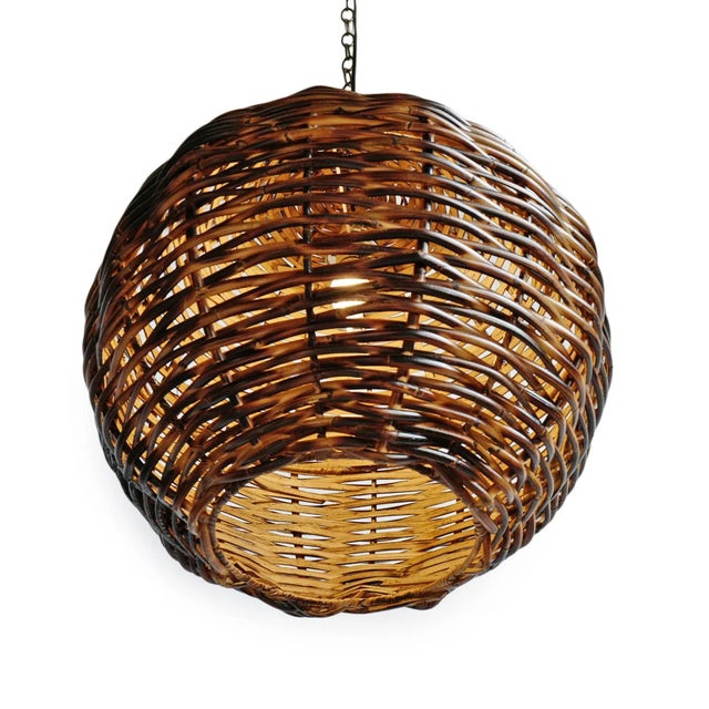 Contemporary Burnt Bamboo Globe Pendant Light Large For Sale - Image 3 of 10