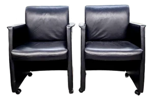 Late 20th Century Kron Usa Black Leather Guest Rolling Armchairs- Set of 2