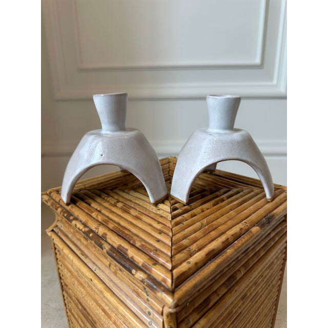 Vintage Handcrafted Signed Atomic Glazed Terracotta Candleholders - A Pair For Sale - Image 15 of 18