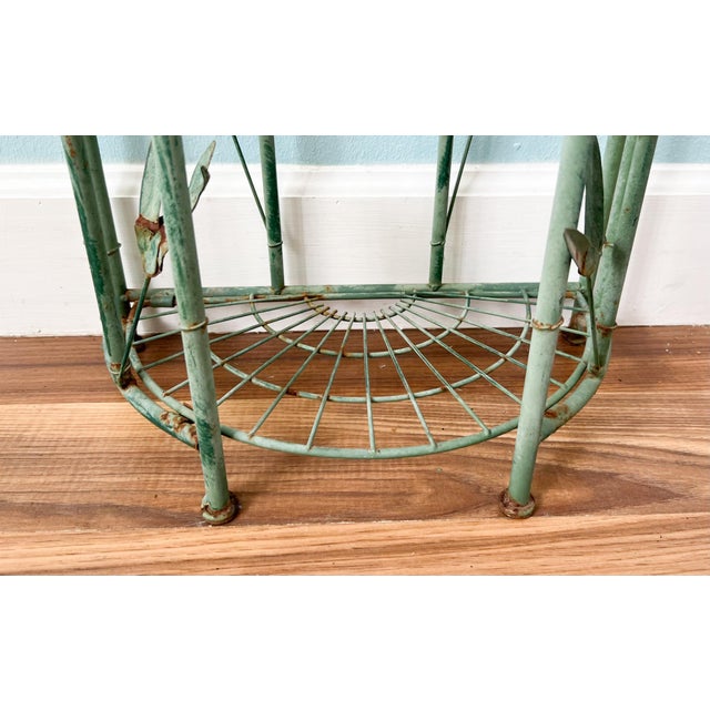 Vintage Faux Bamboo & Botanical Metal Étagère / Plant Stand With Green Verdigris Finish - Hollywood Regency, Chinoiserie, Palm Beach For Sale - Image 9 of 11