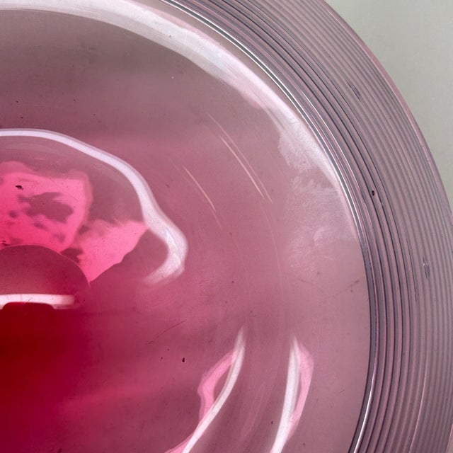 Pink Early 20th Century Set of 2, Venetian-Style Art Glass Finger Bowl and Matching Underplate For Sale - Image 8 of 11