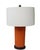 With an oblong pumpkin glazed ceramic body atop a wooden base, this charmingly vibrant MCM style table lamp by Robert...