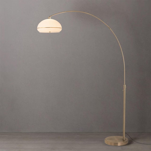 Mid-Century Modern 1960s Morelli Mid Century Brass Floor Lamp - 92" Modern Arc Lamp, Oval Lucite Shade, Dimmable For Sale - Image 3 of 4