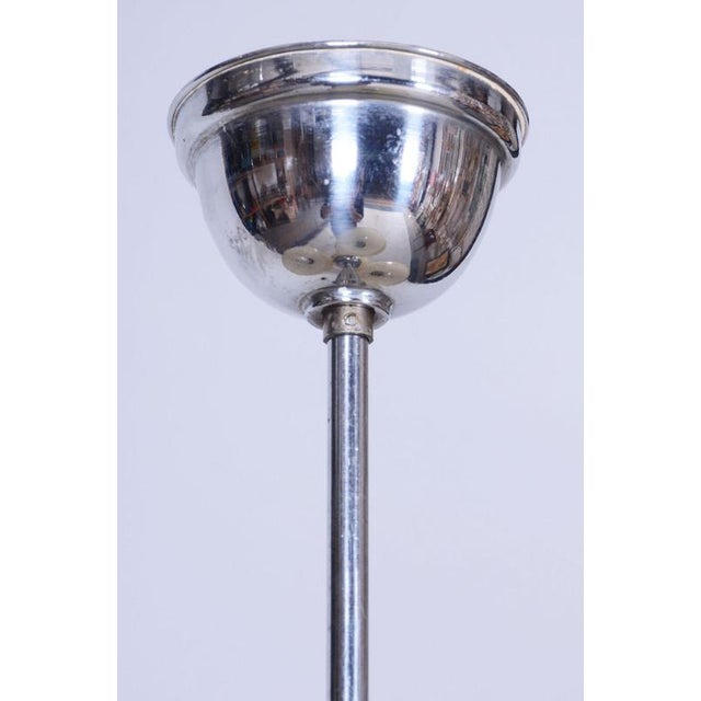 Art Deco Chandelier in Chrome-Plated Steel and Opal Glass, Czech, 1920s For Sale - Image 8 of 11