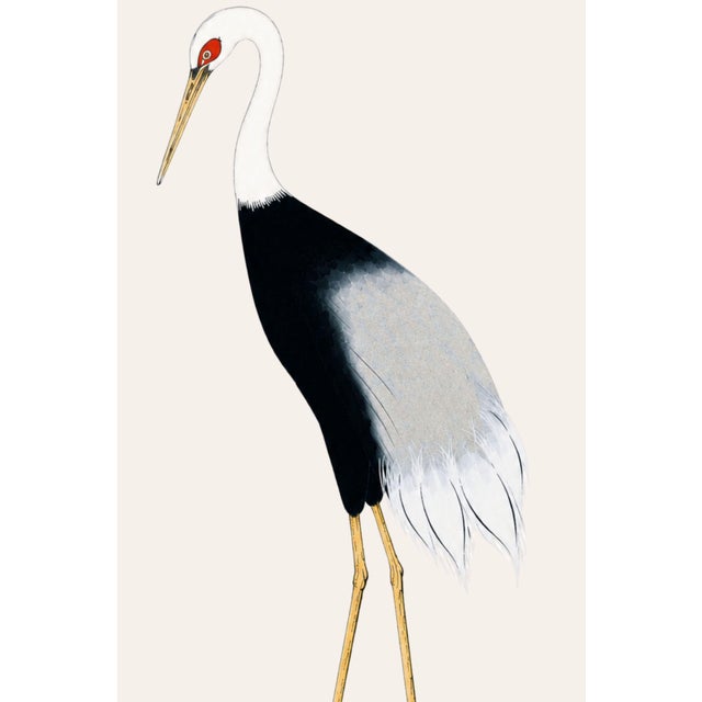 A refined crane study inspired by historical Japanese crane imagery. Set against a warm parchment ivory background...