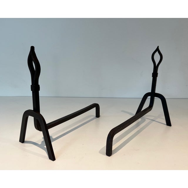 1950s Modernist Wrought Iron Andirons - a Pair For Sale - Image 6 of 12