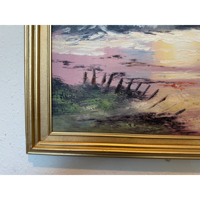 Impressionist Seascape Oil Painting Signed Jian Ocean Waves Sunset, Impressionist Coastal Art For Sale - Image 3 of 9