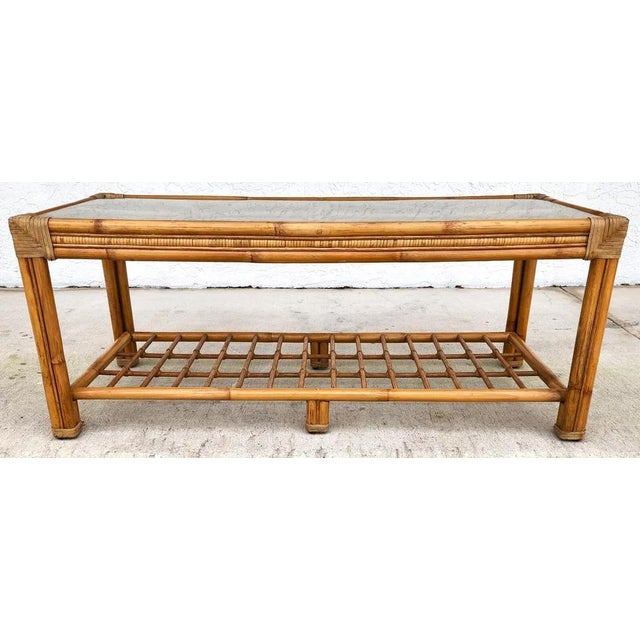 Mid-Century Modern Vintage Bamboo Rattan Coffee Table For Sale - Image 3 of 12