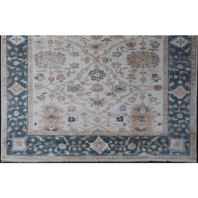 Oushak Design Rug by Keivan Woven Arts in Teal Blue, Cream and Multi Colors For Sale - Image 4 of 13