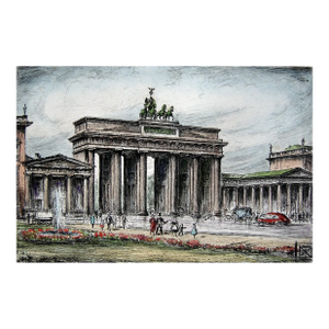 1952 Brandenburg Gate Berlin Germany Colored Etching