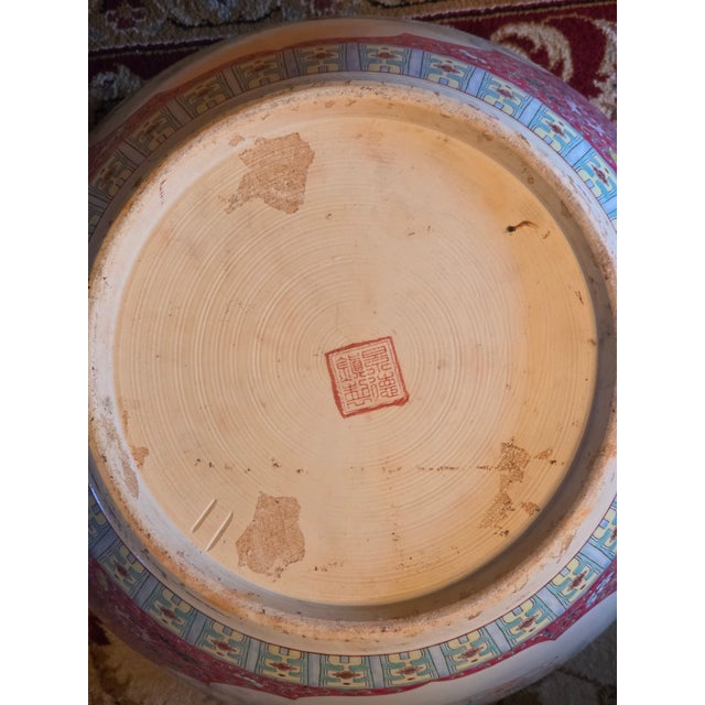 Wood Mid-20th Century Chinese Ruby Ground Famille Rose Fish Bowls on Carved Stands - A Pair For Sale - Image 7 of 8