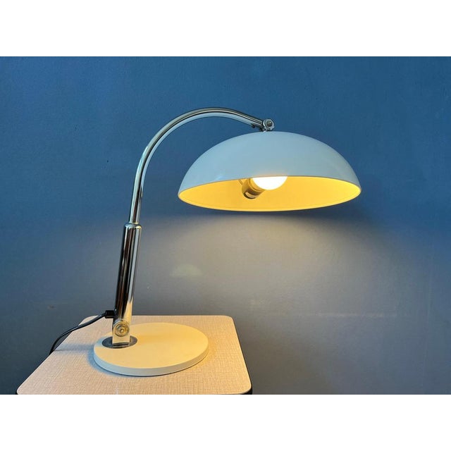 Vintage Bauhaus 144 Table Lamp in White by Herman Busquet for Hala, 1970s, in None conditions. Designed 1970 to 1979 Up to...