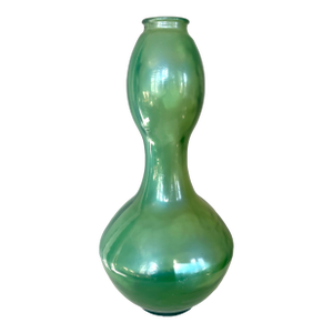 Large Mid-Century Vintage Green Iridescent Vase