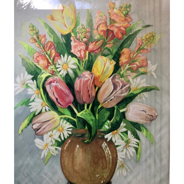 1970s Vintage Schumacher Showroom Framed Wallpaper Print- Chinoiserie Botanical Still Life Watercolor Print For Sale - Image 5 of 11