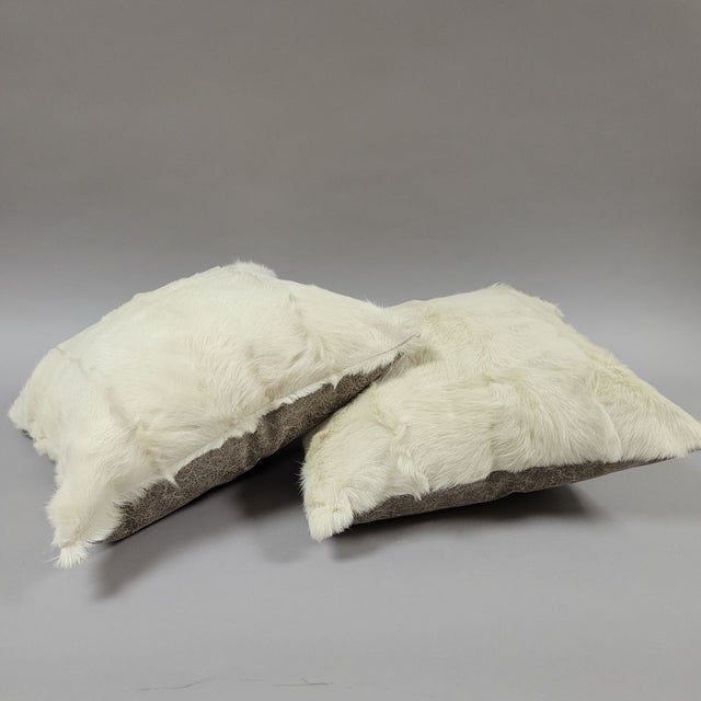 Rustic Pair of Quality White Fur Pillows Feather Down Filled For Sale - Image 3 of 9