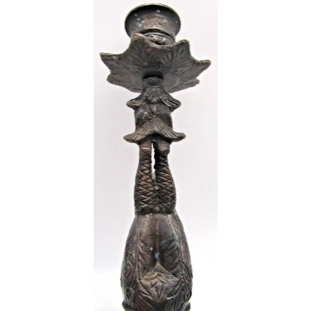 Matched Pair of Vintage Boho Patinated Bronze Acrobat Candle Holders For Sale - Image 10 of 16