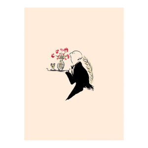 Waiter With Flowers Original Contemporary Figurative Print by Pauline De Roussy De Sales