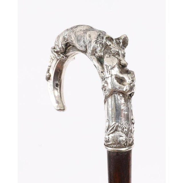 Antique Silver Fox and Hare Handled Walking Stick Cane, 19th Century For Sale - Image 15 of 18
