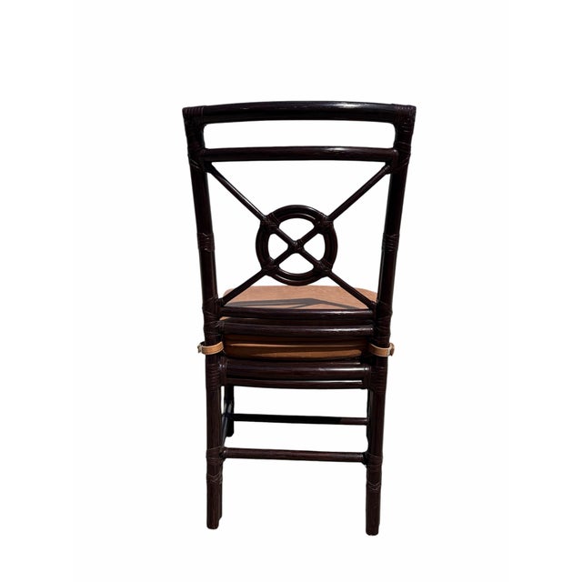 Wood Late 20th Century McGuire Rattan Target Back Dining Chairs Set of 8 For Sale - Image 7 of 10