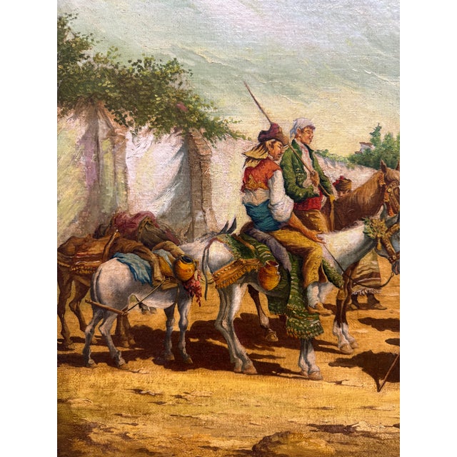 Textile A 19th C. European Oil on Canvas Painting Set in an Ornate Frame For Sale - Image 7 of 10