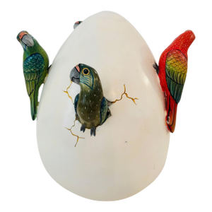 Large Mexican Bustamante Ceramic Art Sculpture of Parakeets in Egg Hatching