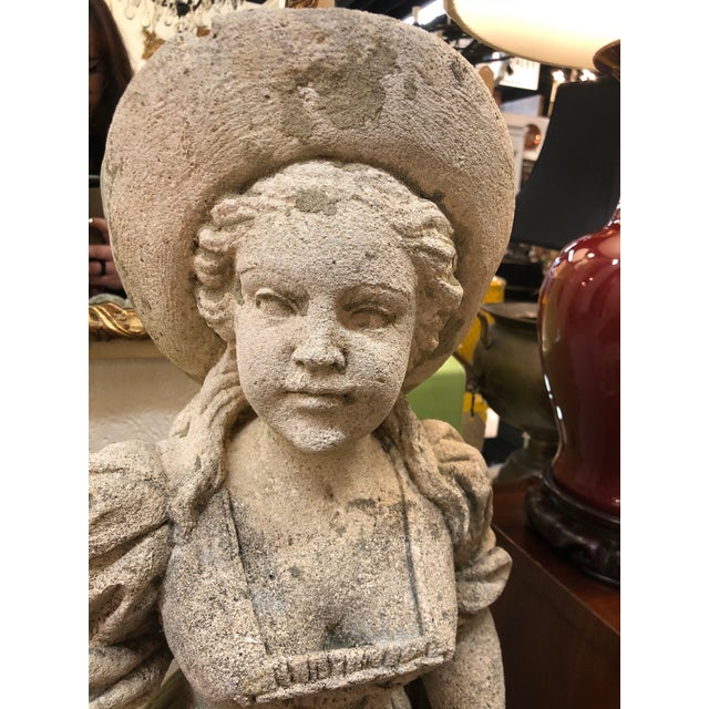 Antique Cast Stone Garden Statue of Young Woman on Base Chairish