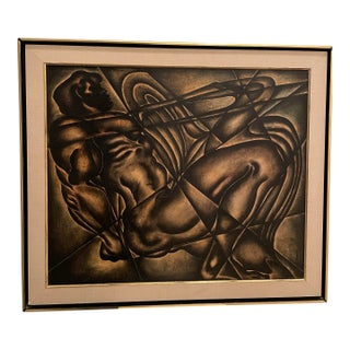 1960s Modernist Figurative Painting “Prometheus” by Solomon – Bronze Tonal Study For Sale