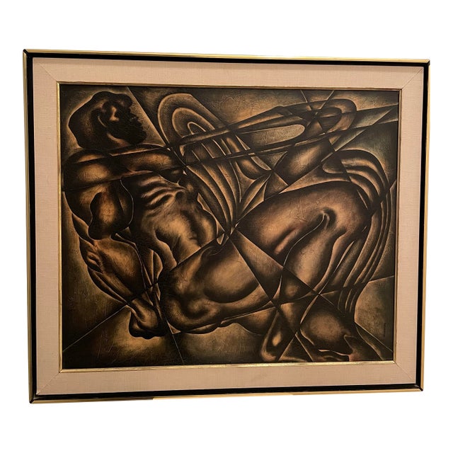 1960s Modernist Figurative Painting “Prometheus” by Solomon – Bronze Tonal Study For Sale