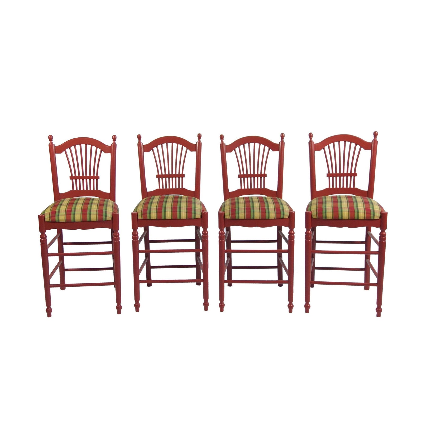 Red Bar Stools With Gingham Upholstery Set of 4 Chairish