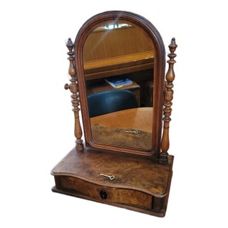 Victorian Burl Walnut Vanity Mirror With Drawer 1860's For Sale