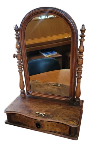Victorian Burl Walnut Vanity Mirror With Drawer 1860's