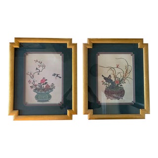 1990s Pair of Chinese Bird and Floral Framed Prints For Sale