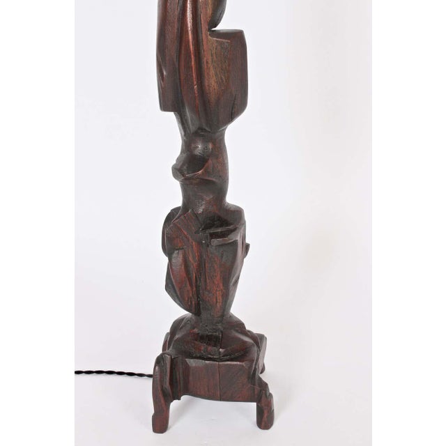 1969 Tall Smokey Tunis Hand Carved Poplar Table Lamp For Sale - Image 9 of 13