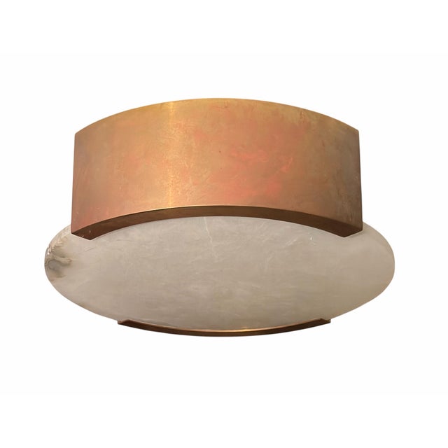 Modern Bronze and Alabaster Flush Mount Light Fixture For Sale - Image 3 of 4