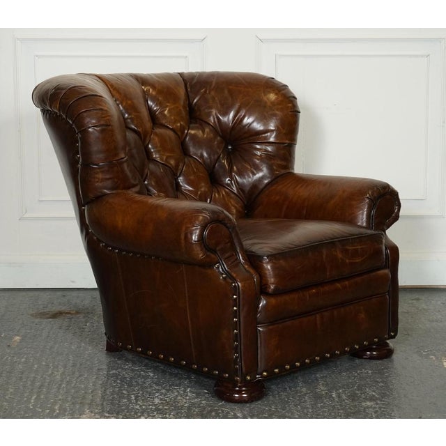 Set of Fully Hand Dyed Leather Writers Reading Armchair with Ottoman For Sale - Image 3 of 18