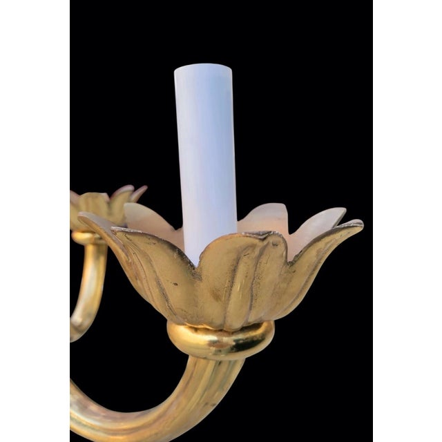 Mid-Century Modern Vintage Feldman Hollywood Regency Solid Brass 3 Arm Lotus Flower Chandelier For Sale - Image 3 of 11