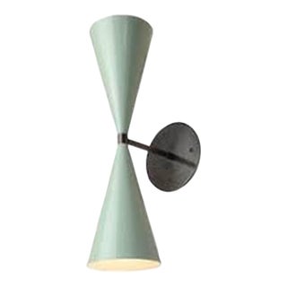 Tuxedo Wall Sconce in Oil-Rubbed Bronze & Mint Green Enamel, Blueprint Lighting For Sale
